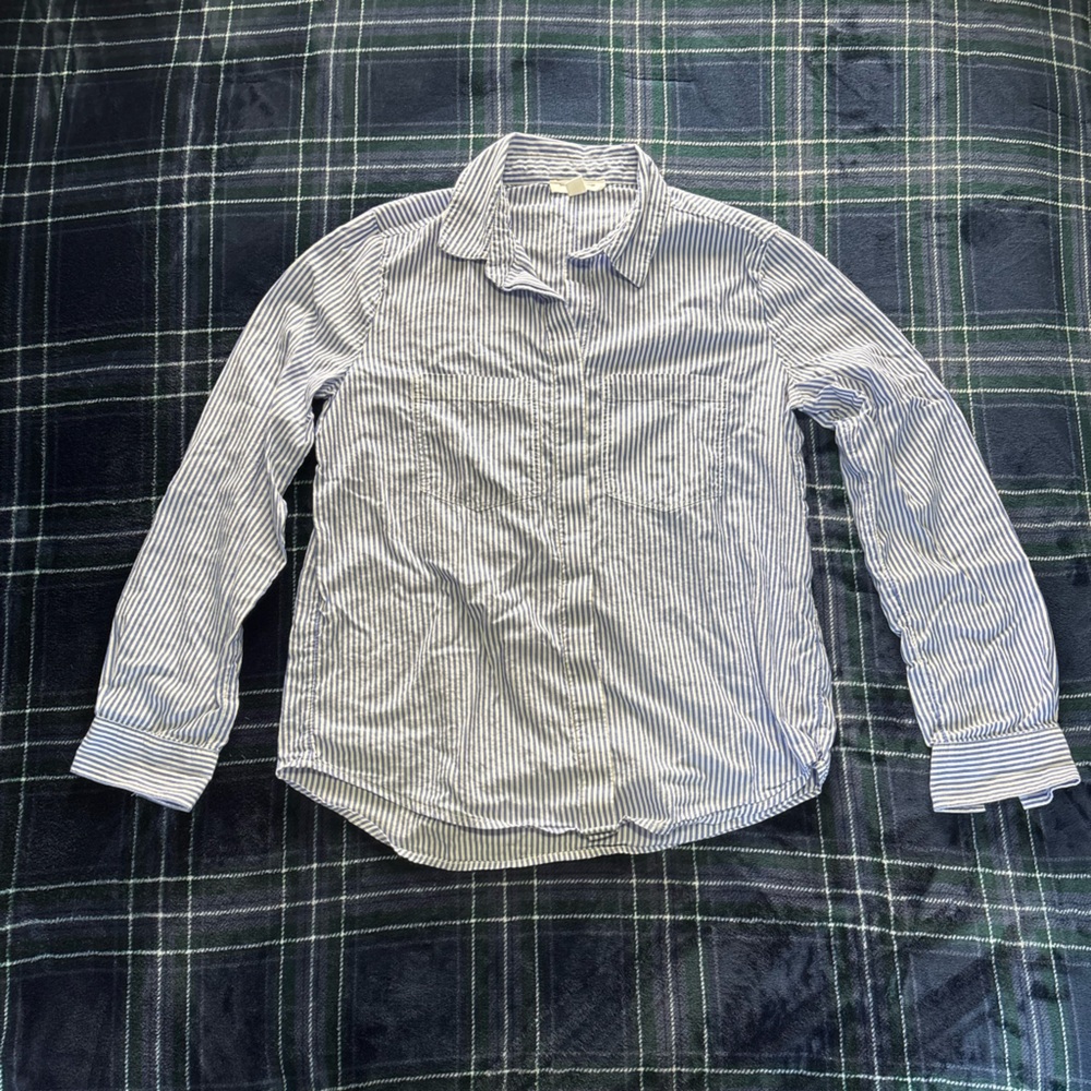 Beach Lunch Lounge blue and white striped button up beach cover up shirt Size XS